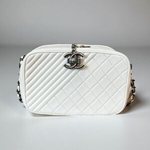 Chanel Leather Small Coco Boy White Crossbody Quilted Camera Bag